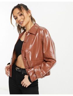 vinyl boxy jacket in brown
