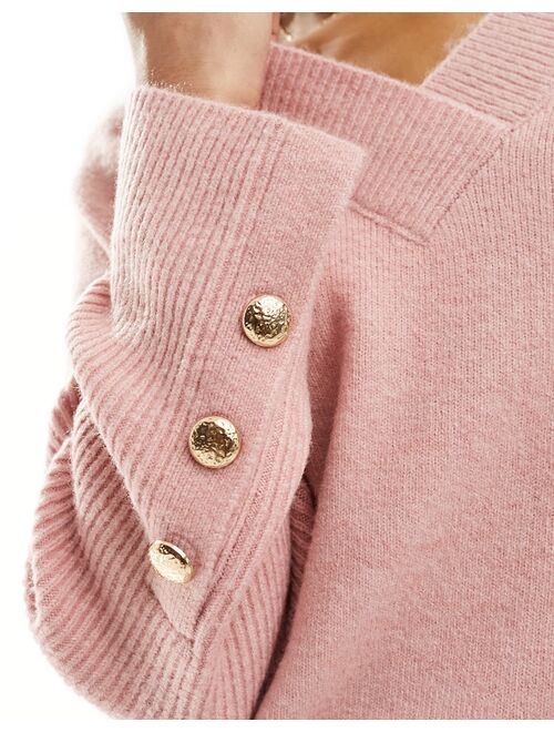 River Island v-neck fine knit sweater in light pink