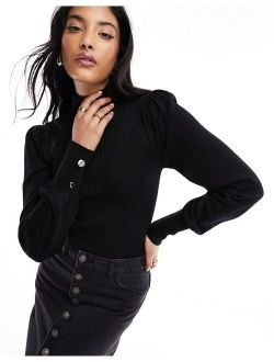 roll neck top in black
