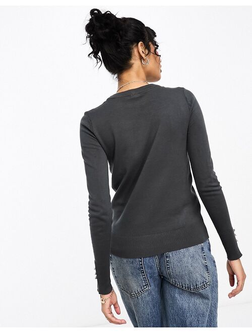 River Island crew neck knitted top in dark gray