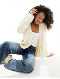 cable knit chunky cardigan with embellishment in cream