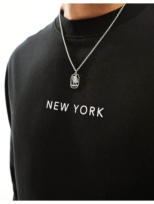 River Island New York crew neck sweatshirt in black