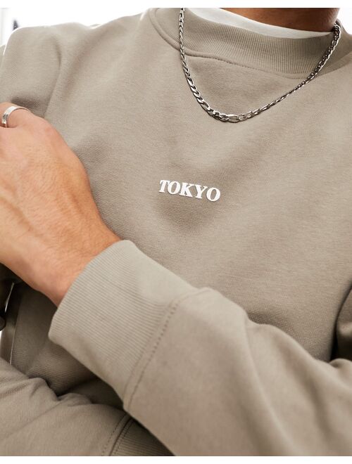 River Island Tokyo crew neck sweatshirt in dark gray