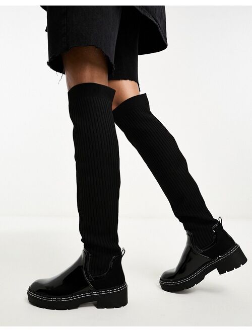 River Island high leg knit boot in black