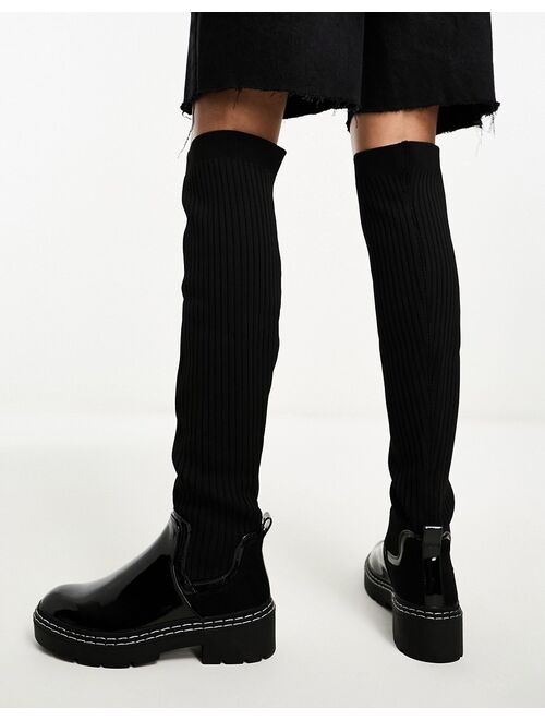 River Island high leg knit boot in black
