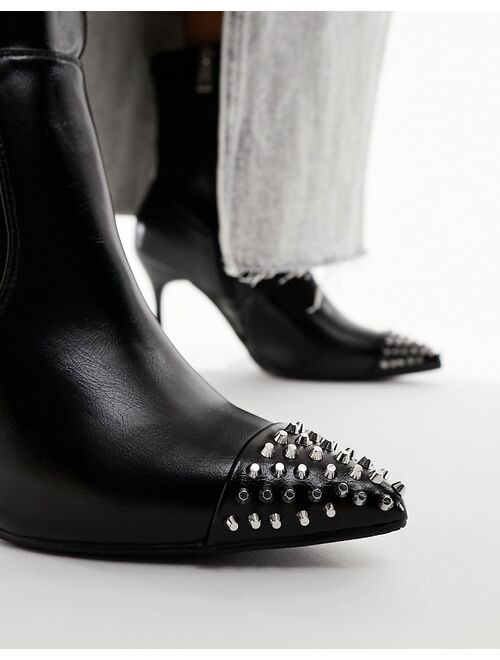 River Island heeled ankle boot with studded toe in black