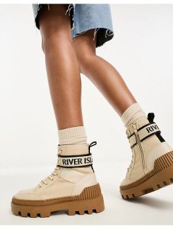 canvas boot with logo in beige