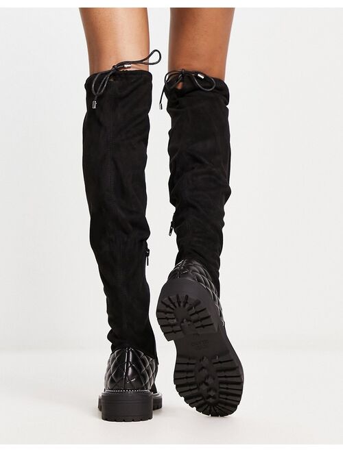 River Island quilted faux suede over-the-knee boots in black