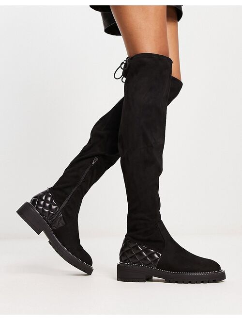 River Island quilted faux suede over-the-knee boots in black