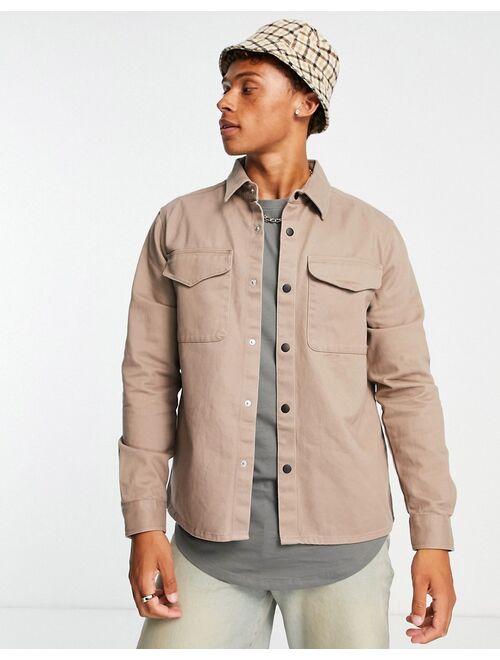 River Island snap through shacket in stone