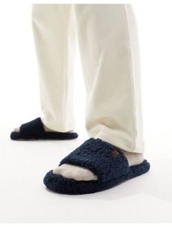 shearling slides in navy
