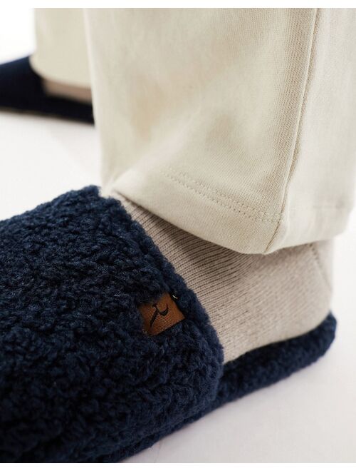 River Island shearling slides in navy