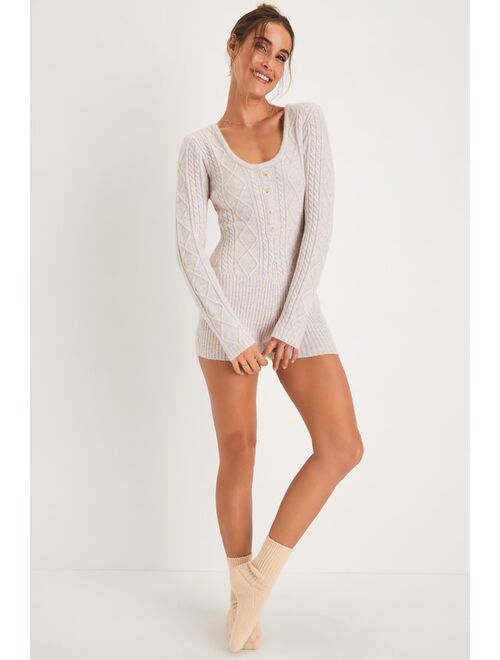 Lulus Cuddly Sentiments Blush Multi Marled Cable Knit Romper