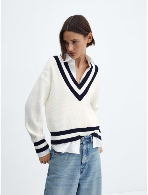 MANGO Women's Contrasting V-Neck Sweater
