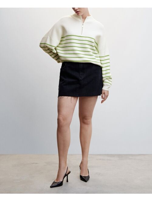 MANGO Women's Striped Zipper Sweater