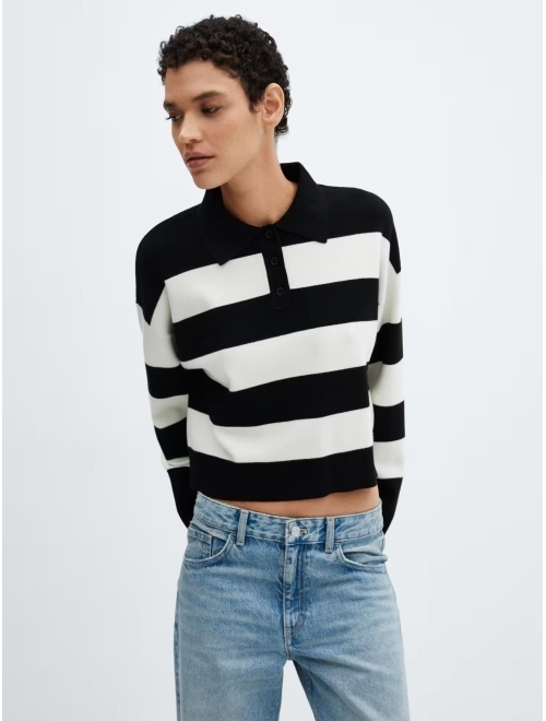MANGO Women's Striped Polo-Neck Sweater