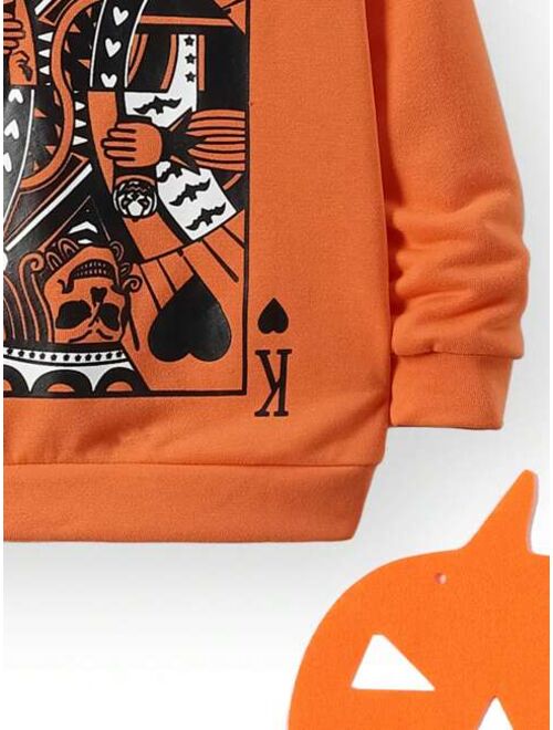 SHEIN Kids EVRYDAY Young Boy Playing Card Print Hoodie