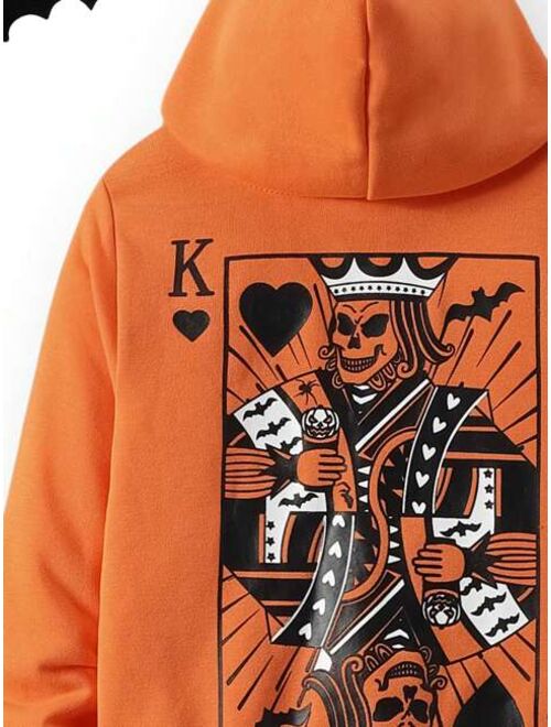 SHEIN Kids EVRYDAY Young Boy Playing Card Print Hoodie