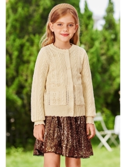 Girls Cardigan Long Sleeve Uniforms Knit Sweater Outerwear for Kids