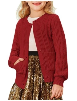 Girls Cardigan Long Sleeve Uniforms Knit Sweater Outerwear for Kids