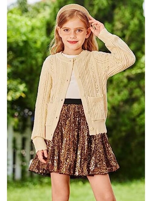 GRACE KARIN Girls Cardigan Long Sleeve Uniforms Knit Sweater Outerwear for Kids