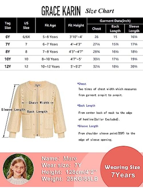 GRACE KARIN Girls Cardigan Long Sleeve Uniforms Knit Sweater Outerwear for Kids