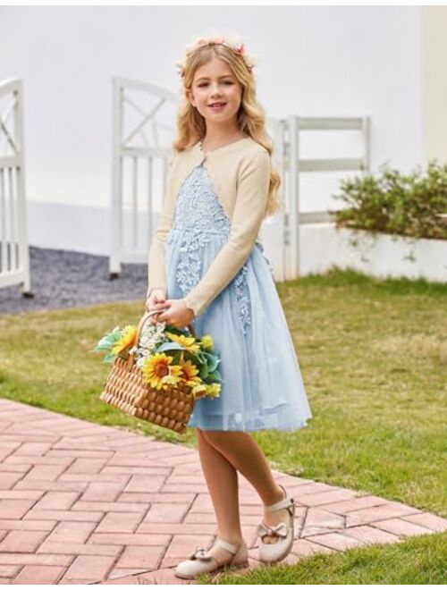 Arshiner Girls Open Front Bolero Shrug Kids Long Sleeve Cropped Elegant Cardigan Knit Sweater