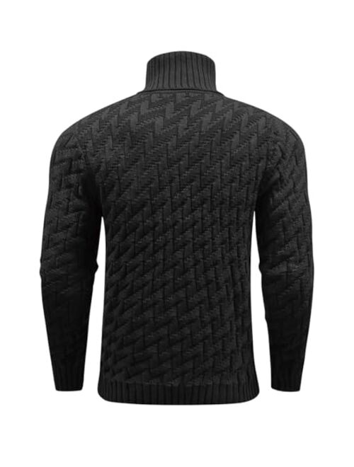 SAVKOOV Men's Slim Fit Turtleneck Sweater Cable Knitted Pullover Sweaters
