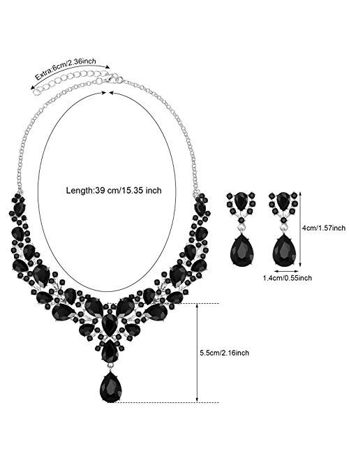 Hicarer Bridal Teardrop Cluster Crystal Jewelry Set for Women Necklace Earrings Wedding