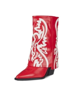 Azalea Wang Women's Esperanza Western Bootie, Western Wear, Stitched Boot, Foldover Boot, Cowgirl Boots, Mid-Calf Boots