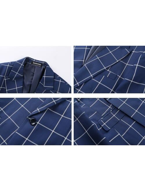 Wangyue Mens Plaid Blazer Checkered Suit Blazer Jackets Slim Fit Notched Lapel Two Button Jacket Casual Sports Coat