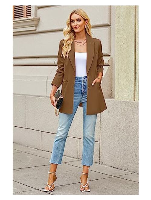 luvamia 2023 Blazers for Women Business Casual Long Blazer Jackets Dressy Work Professional Office Outfits Lapel Pockets