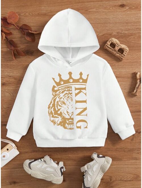 Shein Young Boy Letter & Tiger Print Hoodie