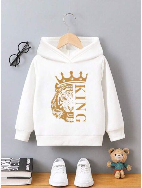 Shein Young Boy Letter & Tiger Print Hoodie