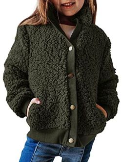 GAMISOTE Girls Warm Fleece Jacket Button Up Faux Shearling Chunky Outerwear Coat With Pockets