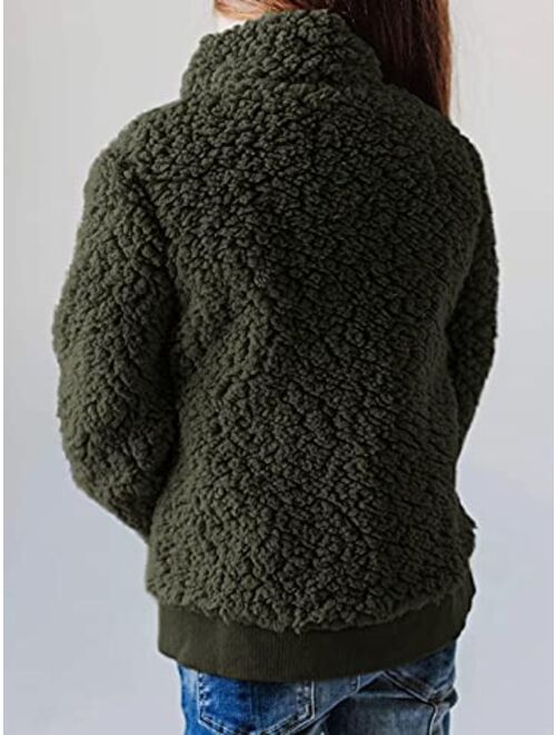 GAMISOTE Girls Warm Fleece Jacket Button Up Faux Shearling Chunky Outerwear Coat With Pockets