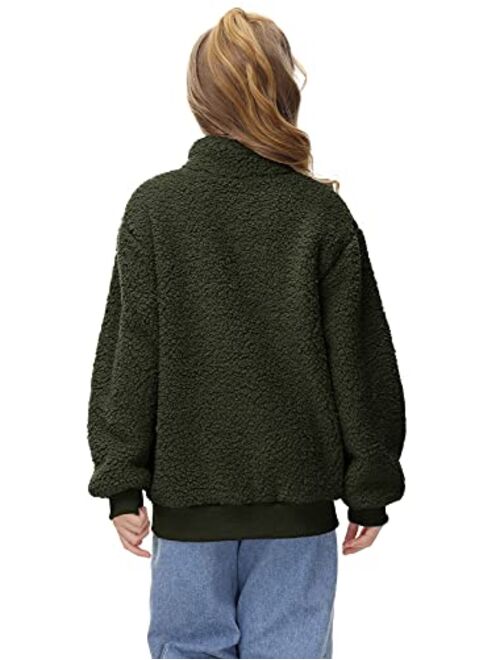 GAMISOTE Girls Warm Fleece Jacket Button Up Faux Shearling Chunky Outerwear Coat With Pockets
