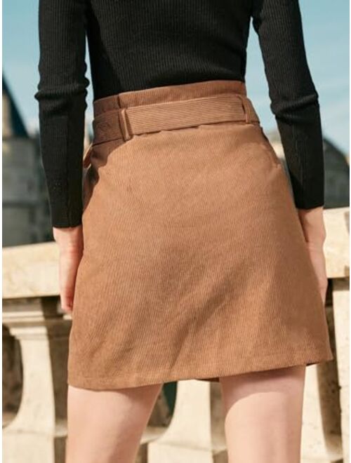 WDIRARA Women's Bow Front Belted Button Front High Waisted Slim Fitted Casual Mini Skirts