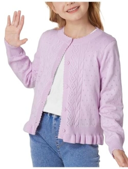 Girls Long Sleeve Cardigan Sweater Girls Button Closure Knitted Cable Cardigan 5-12Y