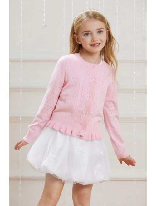 GRACE KARIN Girls Long Sleeve Cardigan Sweater Girls Button Closure Knitted Cable Cardigan 5-12Y