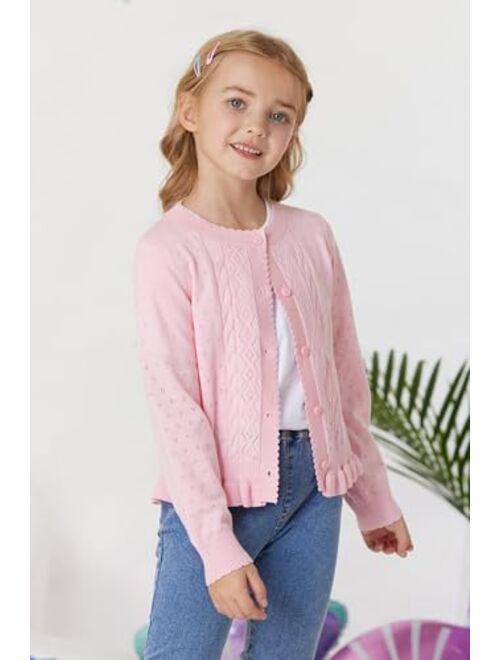 GRACE KARIN Girls Long Sleeve Cardigan Sweater Girls Button Closure Knitted Cable Cardigan 5-12Y