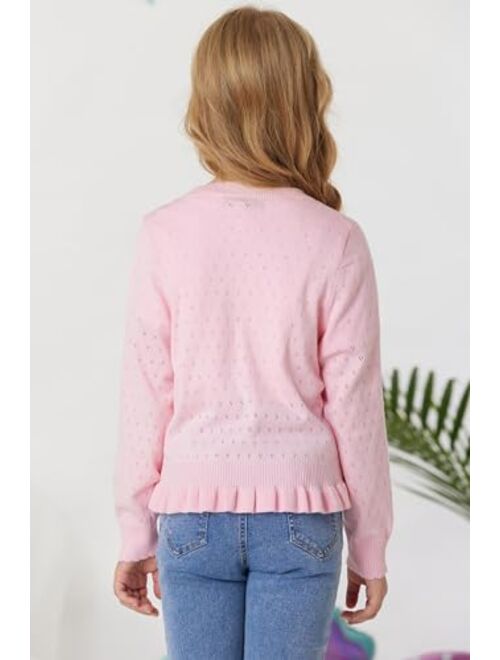 GRACE KARIN Girls Long Sleeve Cardigan Sweater Girls Button Closure Knitted Cable Cardigan 5-12Y