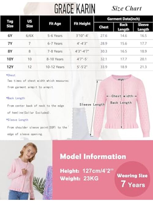 GRACE KARIN Girls Long Sleeve Cardigan Sweater Girls Button Closure Knitted Cable Cardigan 5-12Y