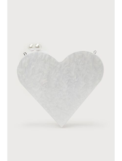 Lulus I Heart You Ivory Acrylic Heart-Shaped Crossbody Clutch