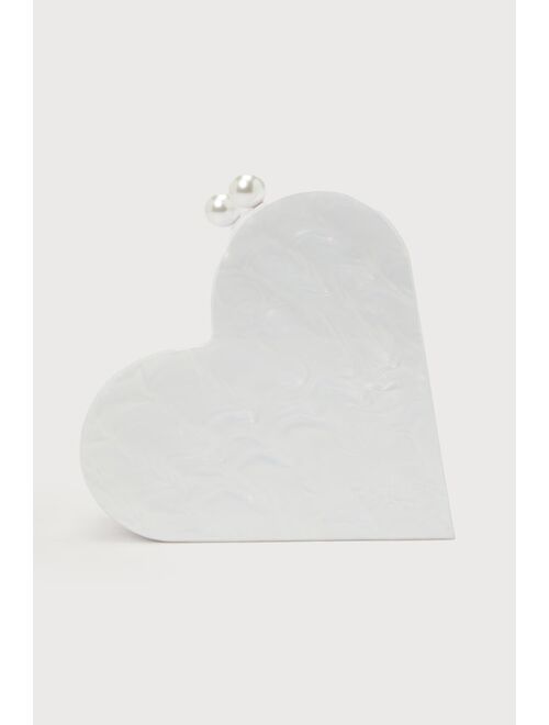 Lulus I Heart You Ivory Acrylic Heart-Shaped Crossbody Clutch
