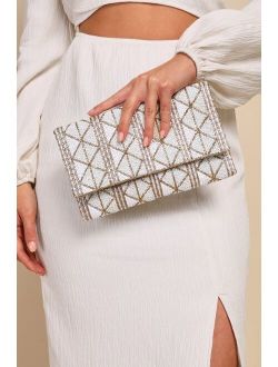 Glowing Perception Ivory and Gold Geometric Beaded Sequin Clutch