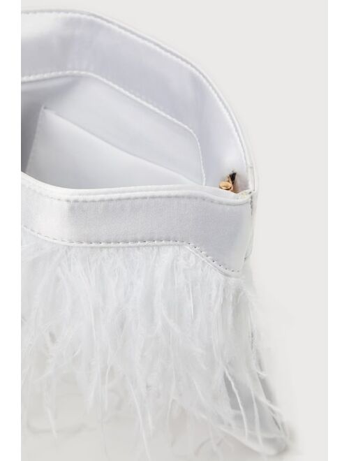 Lulus Glamourous Poise White Satin Feather Clutch