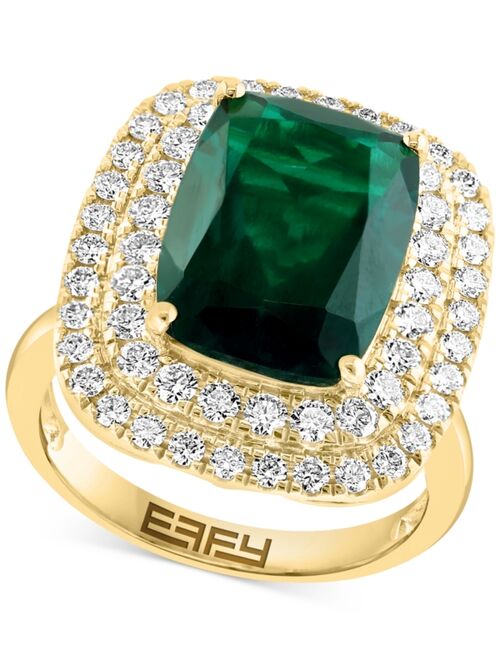 EFFY COLLECTION EFFY Lab Grown Emerald (6-1/5 ct. t.w.) & Lab Grown Diamond (1-1/10 ct. t.w.) Double Halo Ring in 14k Gold