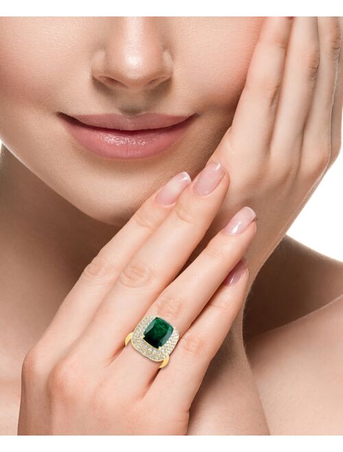 EFFY COLLECTION EFFY Lab Grown Emerald (6-1/5 ct. t.w.) & Lab Grown Diamond (1-1/10 ct. t.w.) Double Halo Ring in 14k Gold