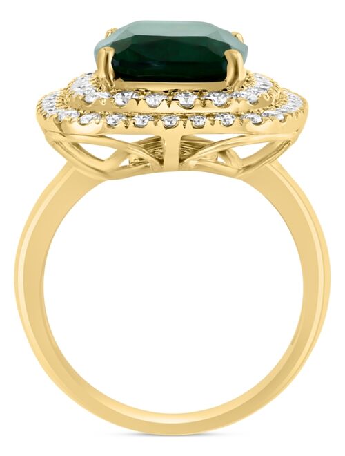 EFFY COLLECTION EFFY Lab Grown Emerald (6-1/5 ct. t.w.) & Lab Grown Diamond (1-1/10 ct. t.w.) Double Halo Ring in 14k Gold